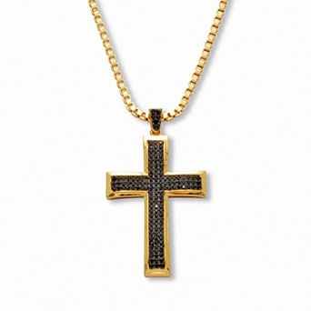 PalmBeach Jewelry Men's .65 TCW Cubic Zirconia Gold-Plated Cross Pendant Necklace, 24 in