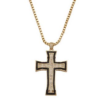 PalmBeach Jewelry Men's .65 TCW Cubic Zirconia Gold-Plated Cross Pendant Necklace, 24 in