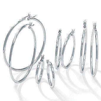 PalmBeach Jewelry Polished Sterling Silver Hoop Earrings 4-Pair Set (21mm, 31mm, 41mm, 48mm)