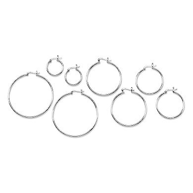 PalmBeach Jewelry Polished Sterling Silver Hoop Earrings 4-Pair Set (21mm, 31mm, 41mm, 48mm)