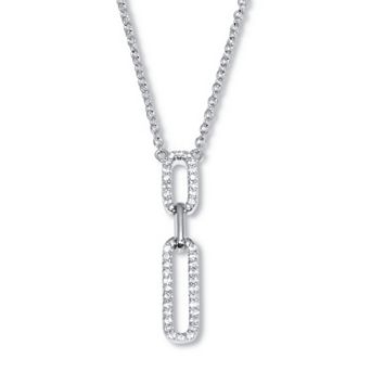 PalmBeach Jewelry .20 TCW Round Cubic Zirconia Paperclip Drop Necklace 18-inch