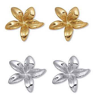 PalmBeach Jewelry Yellow Gold Ion-Plated Stainless Steel Flower Earrings, 2-Pair Set