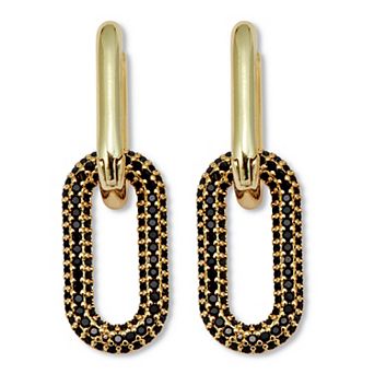 PalmBeach Jewelry Round Black Crystal Goldtone Oval Link Drop Earrings