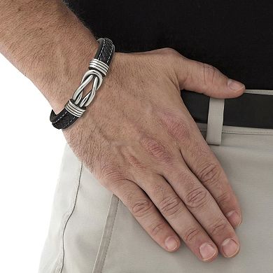 PalmBeach Jewelry Men's Stainless Steel Leather Cuff Bracelet