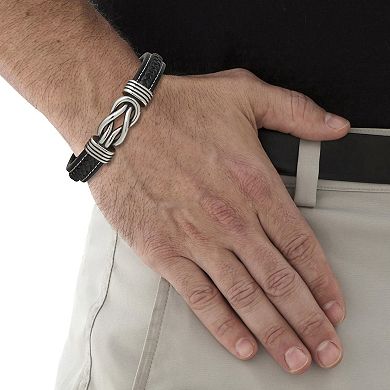 Men's Stainless Steel Leather Cuff Bracelet 9-inch