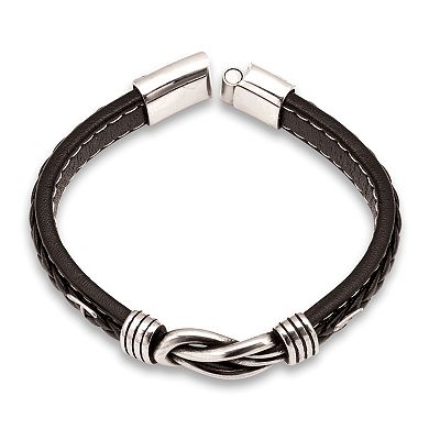 Men's Stainless Steel Leather Cuff Bracelet 9-inch