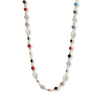 PalmBeach Jewelry Beaded Crystal and Simulated Pearl Gold Ion-Plated Stainless Steel Long Necklace