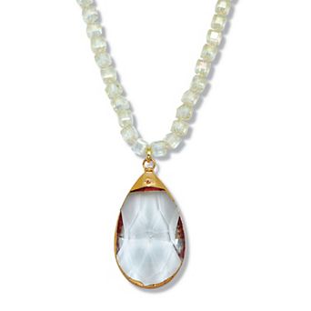 PalmBeach Jewelry Crystal Pendant Beaded Goldtone Drop Necklace 32-inch