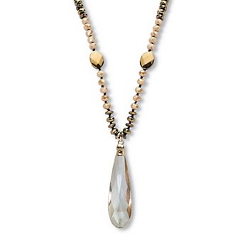 PalmBeach Jewelry Brown Faceted Crystal Pendant Goldtone Drop Necklace 32-inch