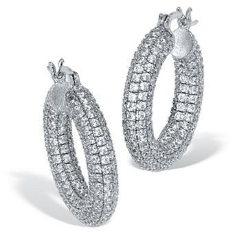 PalmBeach Jewelry Round Crystal Hoop Earrings