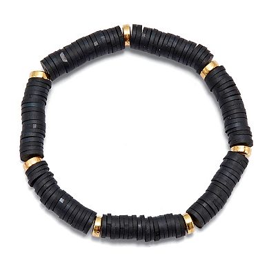 PalmBeach Jewelry Black Disc Beaded Stackable Goldtone Stretch Bracelet, 7"