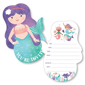 Big Dot of Happiness Mermaid Birthday Invitations, You're Invited Mermaid-Shaped Party Cards