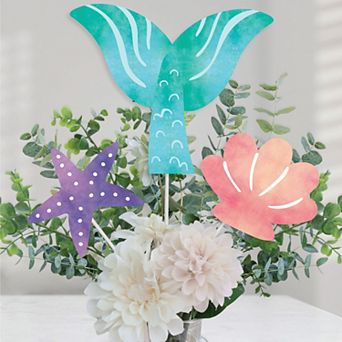 Big Dot of Happiness Mermaid Party Centerpiece Sticks, Starfish, Seashell, Mermaid Tail