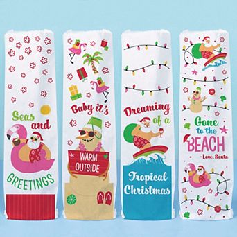 Big Dot of Happiness Tropical Christmas Wine Gift Bags, Beach Santa Wine Bottle Gift Wrap - 12 ct