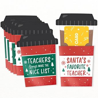 Big Dot of Happiness Assorted Teacher Holiday Presents Coffee Cup Nifty Gifty Gift Card Holders 8 ct