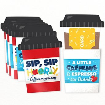 Big Dot of Happiness Assorted Thank You Teacher Coffee Cup Appreciation Nifty Gift Card Holders 8 ct