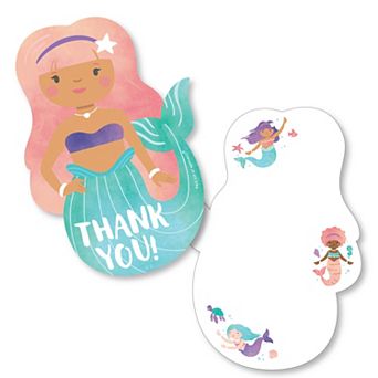 Big Dot of Happiness Mermaid Thank You Cards with Envelopes, Flat Mermaid Birthday