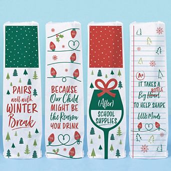 Big Dot of Happiness Teacher Holiday Presents Wine Gift Bags, Wine Bottle Gift Wrap - 12 ct