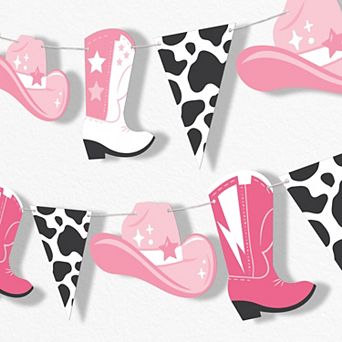 Big Dot of Happiness Rodeo Cowgirl Garland Banner, Pink Western Party Decorations Banner