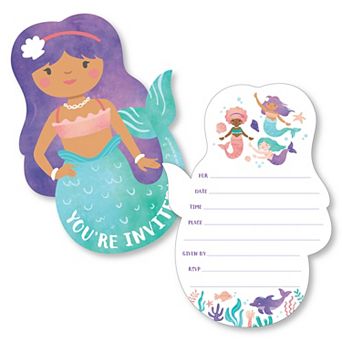 Big Dot of Happiness Mermaid Birthday Invitations, You're Invited Mermaid-Shaped
