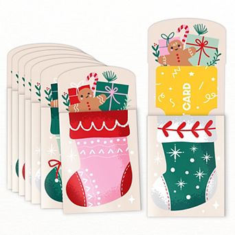 Big Dot of Happiness Christmas Stockings Gift Card Holders, Winter Holiday Nifty Gifty Pack, 8 ct