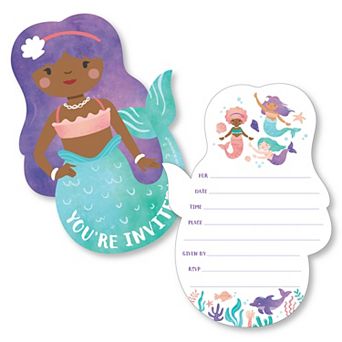 Big Dot of Happiness Mermaid Birthday Invitations, You're Invited Mermaid-Shaped