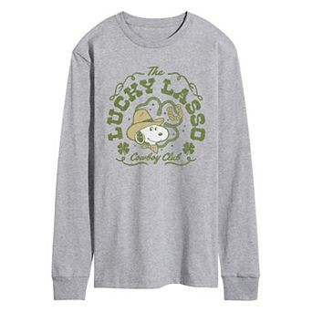 Men's Peanuts Snoopy The Lucky Lasso Cowboy Club Long Sleeve Graphic Tee