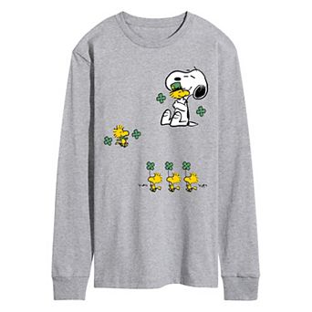 Men's Peanuts Snoopy & Woodstock Clovers Collage Long Sleeve Graphic Tee