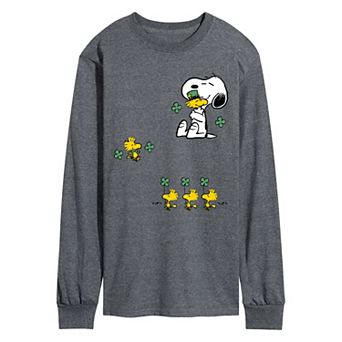 Men's Peanuts Snoopy & Woodstock Clovers Collage Long Sleeve Graphic Tee
