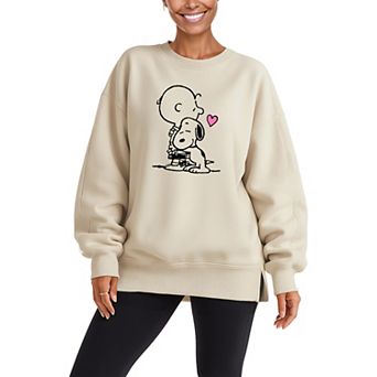 Women's Peanuts Snoopy & Charlie Brown Oversized Fleece Crew Sweatshirt