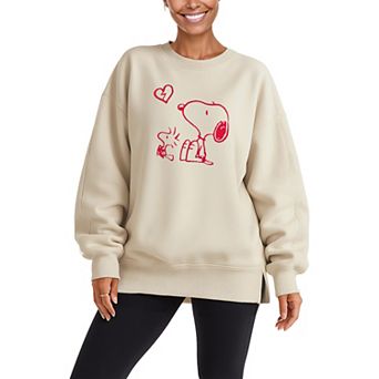 Women's Peanuts Snoopy & Woodstock Oversized Fleece Crew Sweatshirt