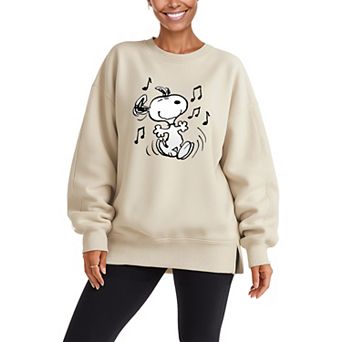 Women's Peanuts Snoopy Graphic Oversized Fleece Crew Sweatshirt