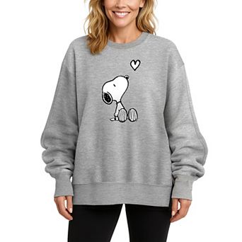 Women's Peanuts Snoopy Heart Oversized Fleece Crew Sweatshirt