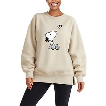 Women's Peanuts Snoopy Heart Oversized Fleece Crew Sweatshirt