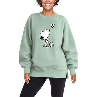 Women's Peanuts Snoopy Heart Oversized Fleece Crew Sweatshirt