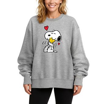 Women's Peanuts Lots Of Love Oversized Fleece Crew Sweatshirt