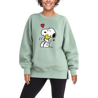 Women's Peanuts Lots Of Love Oversized Fleece Crew Sweatshirt