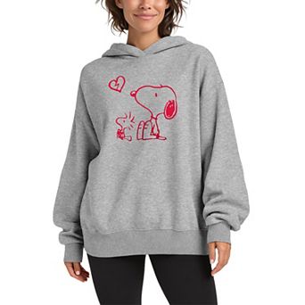 Women's Peanuts Snoopy & Woodstock Oversized Fleece Hoodie Sweatshirt