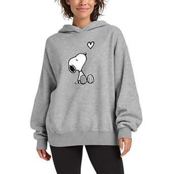 Women's Peanuts Snoopy Heart Oversized Fleece Hoodie Sweatshirt