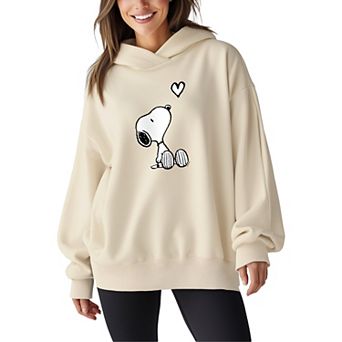 Women's Peanuts Snoopy Heart Oversized Fleece Hoodie Sweatshirt