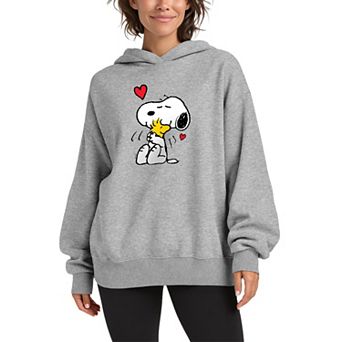 Women's Peanuts Lots Of Love Oversized Fleece Hoodie Sweatshirt