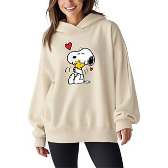 Women's Peanuts Lots Of Love Oversized Fleece Hoodie Sweatshirt
