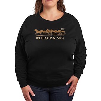 Plus Size Ford Mustang Running Horses French Terry Long Sleeve Tee