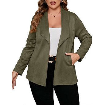 Women's Plus Size Suede Blazer Jacket - Single Button Closure, Notched Lapel Blazer