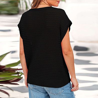 Women's Knit Sleeveless Sweater Top Loose Fit Soft Breathable Casual Pullover Blouse