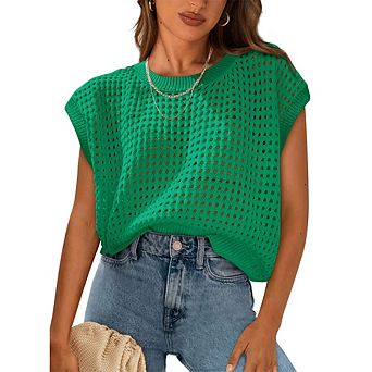 Women's Knit Sleeveless Sweater Top Loose Fit Soft Breathable Casual Pullover Blouse