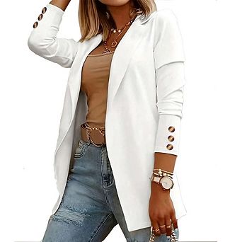 Women's Slim Fit Lapel Blazer Jacket, Long Sleeve Mid-Length Casual Office Trench Coat