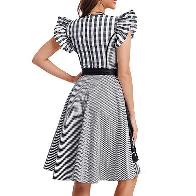Women's 2-Piece Oktoberfest Set: Cap Sleeve Plaid Dirndl Dress + Embroidered Hem Apron