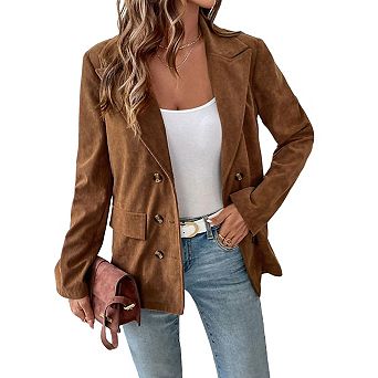 Womens Long Sleeve Corduroy Button Down Open Front Fall Winter Blazer Jacket