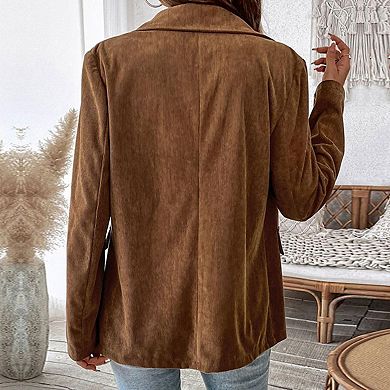 Womens Long Sleeve Corduroy Button Down Open Front Fall Winter Blazer Jacket